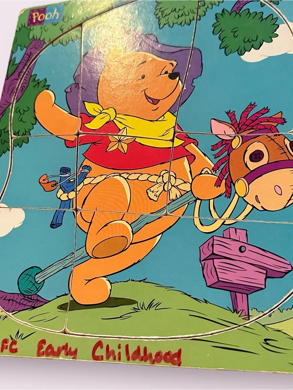 Vintage Mattel Winnie the Pooh Kids Wooden Puzzle Cowboy Western Theme